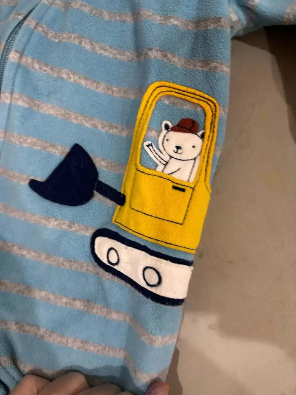 Carter's Baby Boy Blue Striped Fleece Footed Sleeper with Bulldozer Applique, 12